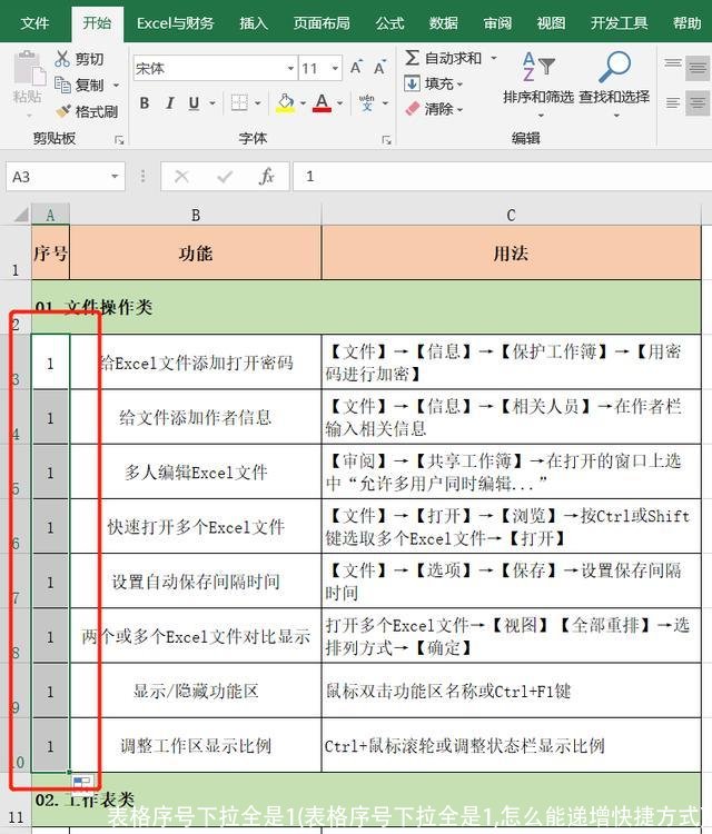 表格序号下拉全是1(表格序号下拉全是1,怎么能递增快捷方式)