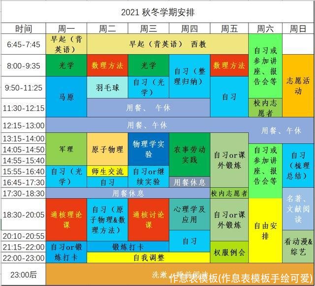 作息表模板(作息表模板手绘可爱)