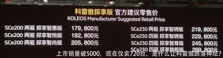 上市销量破5000，现在仅卖720台，是什么让科雷傲跌落神坛？